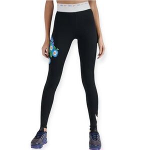 Nike Ultra Femme Black Floral Graphic Leggings Tights AQ9728-10 Size XS